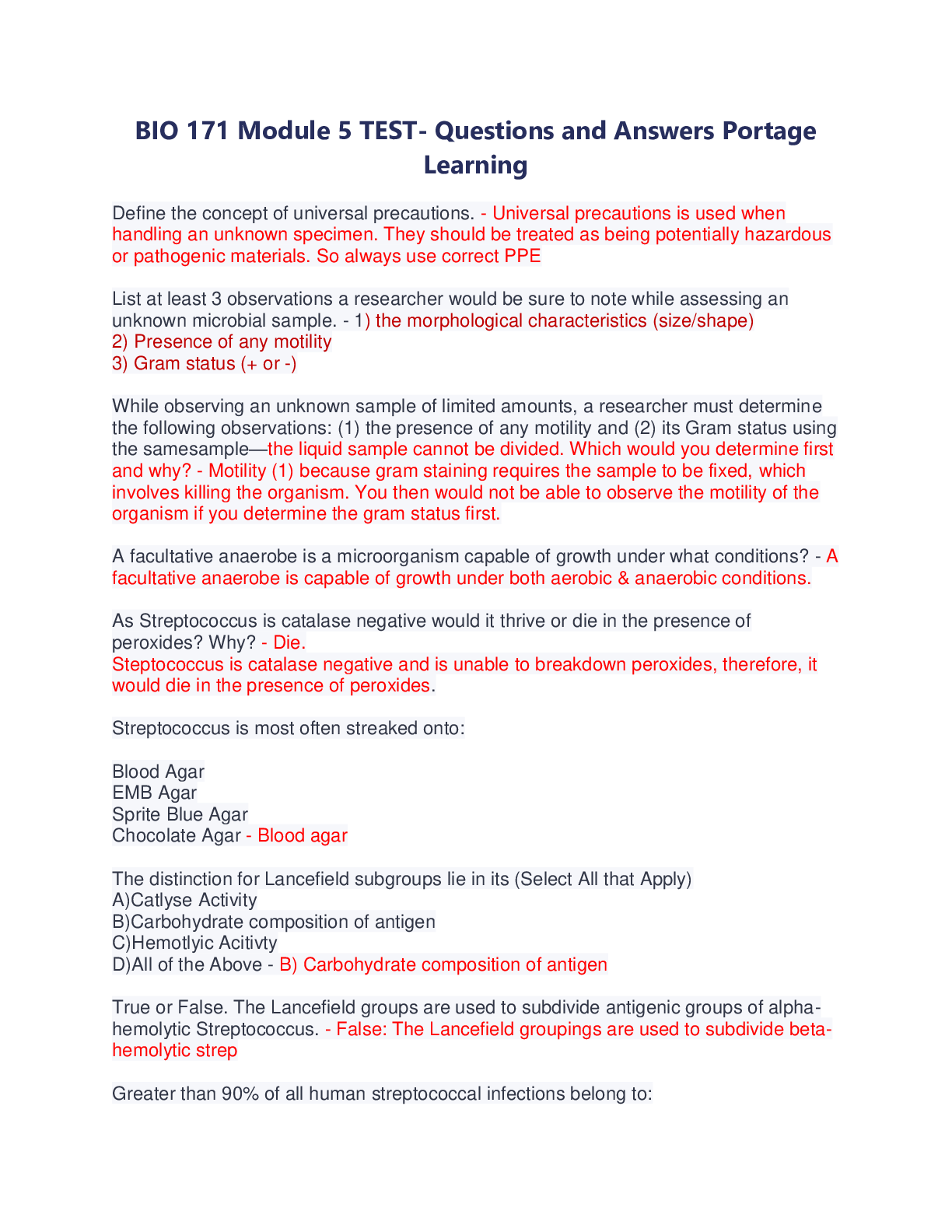 Preview image for BIO 171 Module 5 TEST- Questions and Answers Portage  Learning
